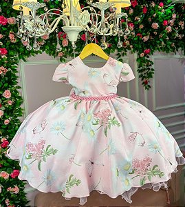 Vestido Infantil Giovanella Florido Rosa