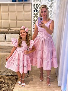Vestido Princesa Belli Mãe e Filha Rosa