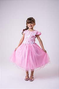Vestido Marie Jardim Encantado Rosa Bebe Borboleta Branca