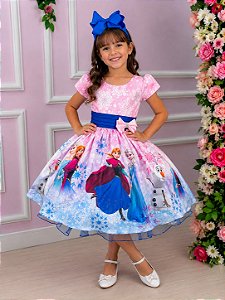 Vestido Infantil Temáticos da Gigi Princesa Gelo Rosa