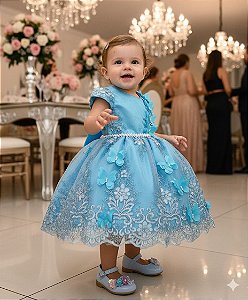 Vestido Marie Jardim Encantado Luxo Azul Tiffany