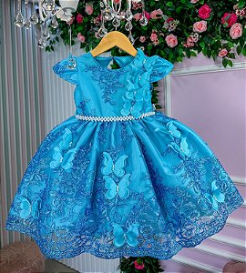 Vestido Marie Jardim Encantado Luxo Azul Tiffany