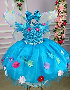Vestido Princesa Belli Bia Jardim Encantado Azul Tiffany