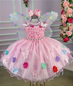 Vestido Princesa Belli Bia Jardim Encantado Rosa bebe