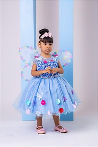 Vestido Princesa Belli Bia Jardim Encantado Azul Bebe