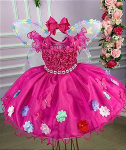 Vestido Princesa Belli Bia Jardim Encantado Pink