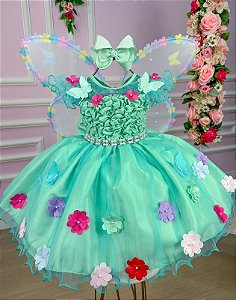 Vestido Princesa Belli Bia Jardim Encantado Verde Claro