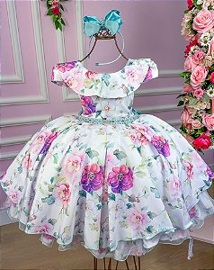 Vestido Bella Child Jardim Florido Verde Tiffany