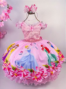 Vestido Princesa Tematico Princesas Disney Rosa