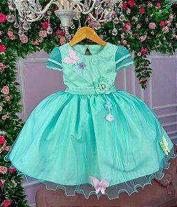Vestido Marie Verde Tiffany Jardim Encantado Flores