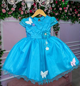 Vestido Marie Azul Turquesa Jardim Encantado Flores