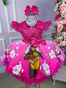Vestido Infantil Princesa Tematico Masha e o Urso Pink