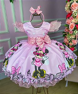 Vestido Infantil Princesa Tematico Minnie/Minie Rosa
