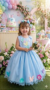 Vestido Princesa Belli Anabel Jardim Encantado Azul Bebe