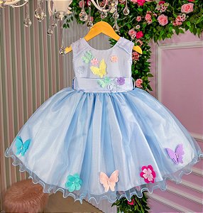 Vestido Princesa Belli Anabel Jardim Encantado Azul Bebe