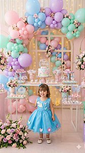 Vestido Princesa Belli Anabel Jardim Encantado Azul Turquesa