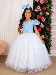 Vestido Enjoy Longo Mari Peito Rendado Azul Bebe