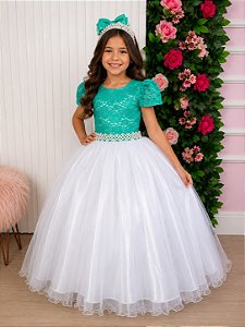Vestido Enjoy Longo Mari Peito Rendado Verde Tiffany