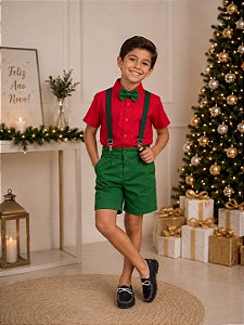 Conjunto Miss Cherry Henry Camisa Vermelha Suspensorio Verde