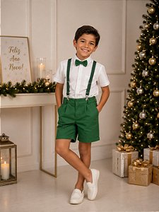 Conjunto Miss Cherry Henry Camisa Branca Suspensorio Verde