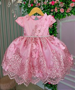 Vestido Marie Jardim Encantado Luxo Rosa Chiclete
