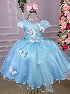 Vestido Jeito de Menina Juvenil Chiara Jardim Encantado Azul