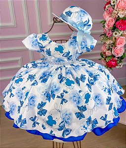 Vestido Miss Cherry Chapeu Ursinho Azul Royal
