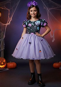 Vestido Fantasia Tematicos Kids Halloween Saia Lilas