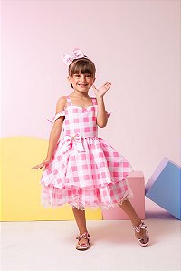 Vestido Princesa Belli Rosa Xadrez Barbie