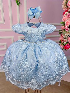 Vestido Marie Jardim Encantado Realeza Azul Bebe