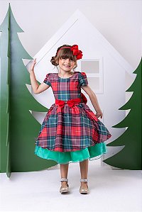 Vestido Banana Club Xadrez Vermelho e Verde Natal