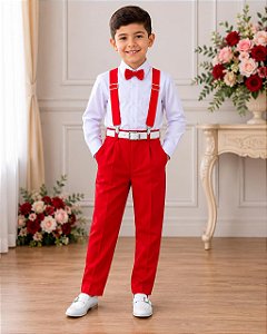 Conjunto Meninos Miss Cherry Leo Suspensorio Vermelho
