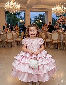Vestido Miss Sweet Bebe Rosa Bebe Peito Rendado
