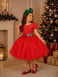 Vestido Banana Club Vermelho Natalino Laço Xadrez - Natal