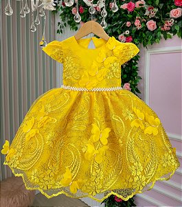 Vestido Marie Jardim Encantado Luxo Amarelo