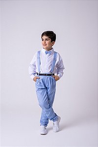 Conjunto Meninos Miss Cherry Leo Suspensorio Azul Serenity