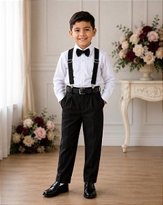 Conjunto Meninos Miss Cherry Leo Suspensorio Preto