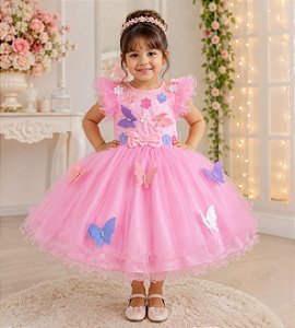 Vestido Marie Rosa Jardim Encantado Laço