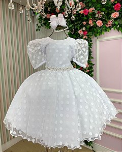 Vestido Marie Juvenil Poa Branco