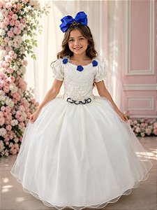 Vestido Lorenzetti Longo Off Detalhes Azul Marinho