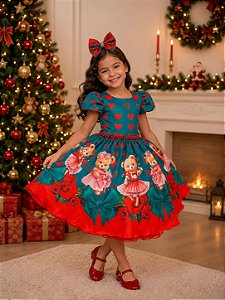 Vestido Mimadine Ursinho Verde Natal