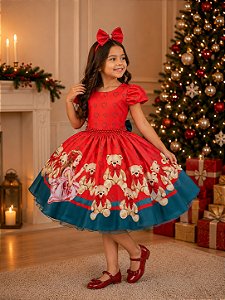 Vestido Mimadine Ursinho Menininha Vermelho Natal