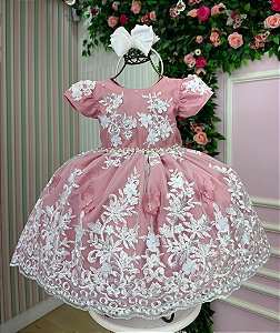 Vestido Marie Jardim Encantado Realeza Rose Renda Branca