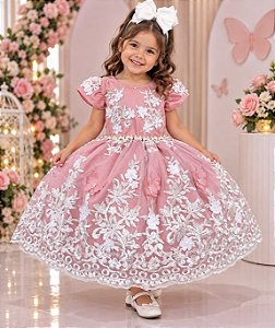 Vestido Marie Jardim Encantado Realeza Rose Renda Branca