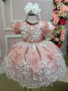 Vestido Marie Jardim Encantado Realeza Rose Renda Branca