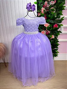 Vestido Enjoy Longo Laura Lilas Rendado