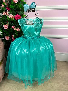Vestido Juvenil Enjoy Verde Tiffany Peito Rendado Flores