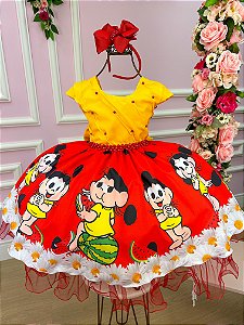 Vestido Infantil Temáticos da Gigi Magali Amarelo e Vermelho
