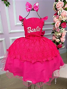 Vestido Princesa Belli Tematico Barbie Luxinho Pink