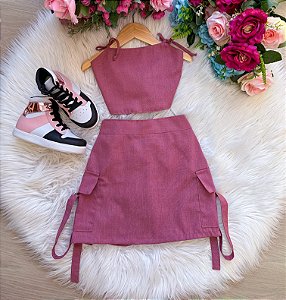 Conjunto Blogueirinha Lais Saia Cargo Rose